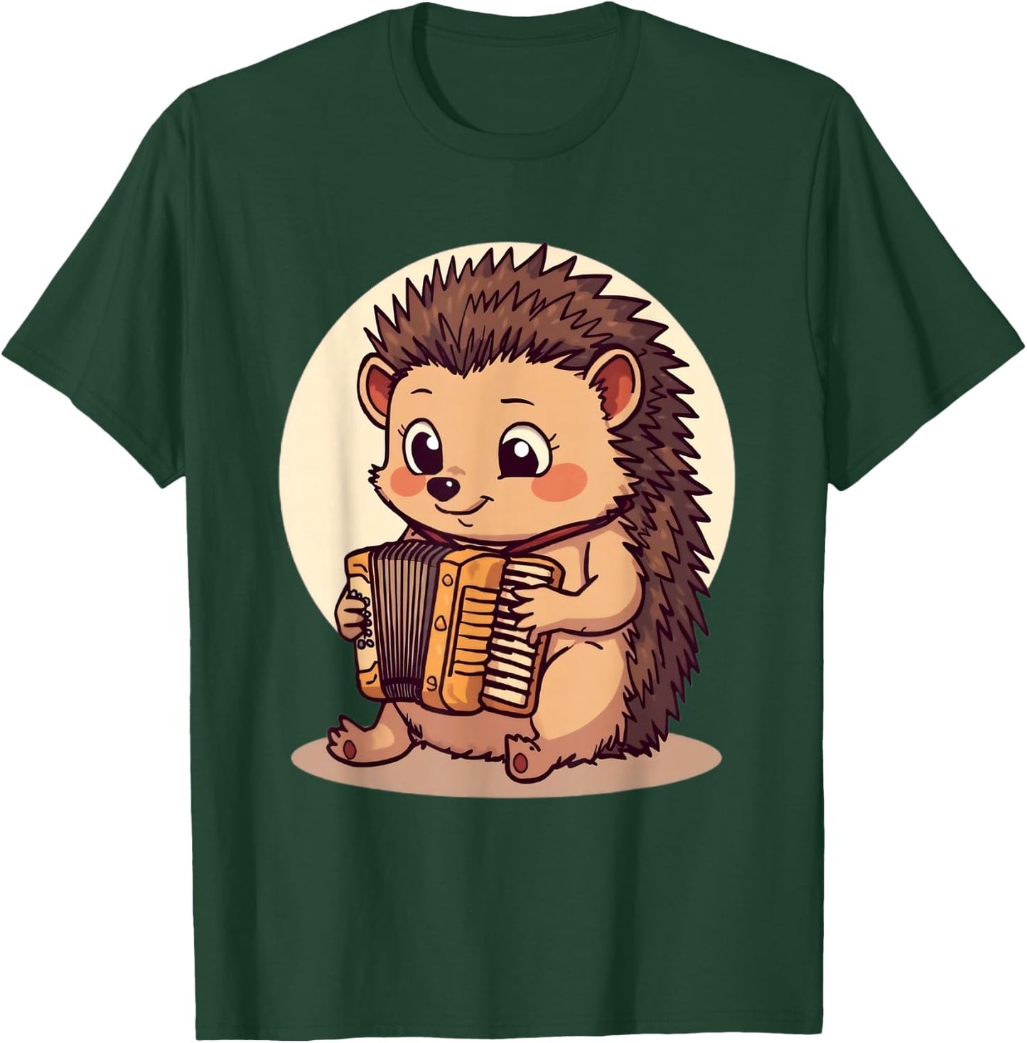 Adorable Hedgehog Playing Accordion in Cozy Style T-Shirt - T-Shirt | Forest