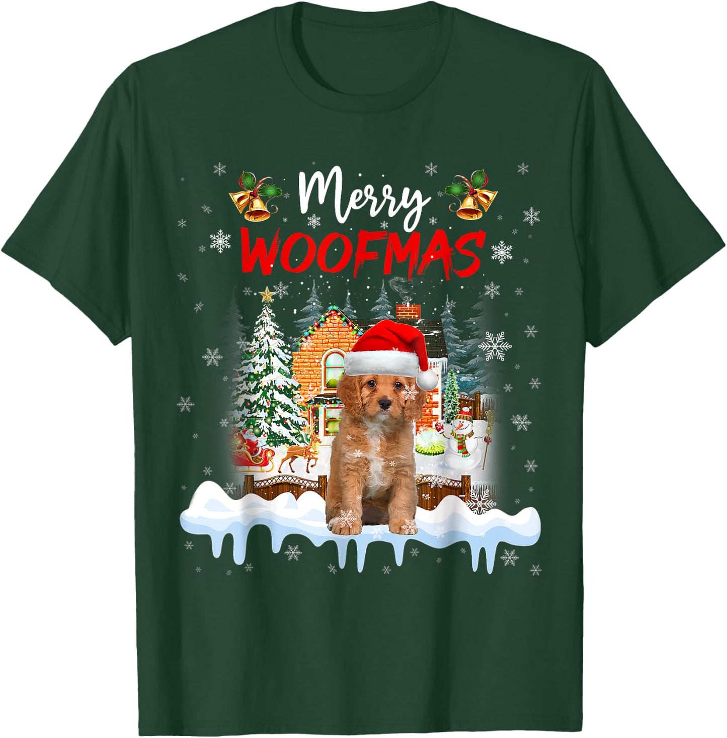 Merry Woofmas Cavapoo Christmas Tree Dog Lover Xmas T-Shirt - T-Shirt | Forest
