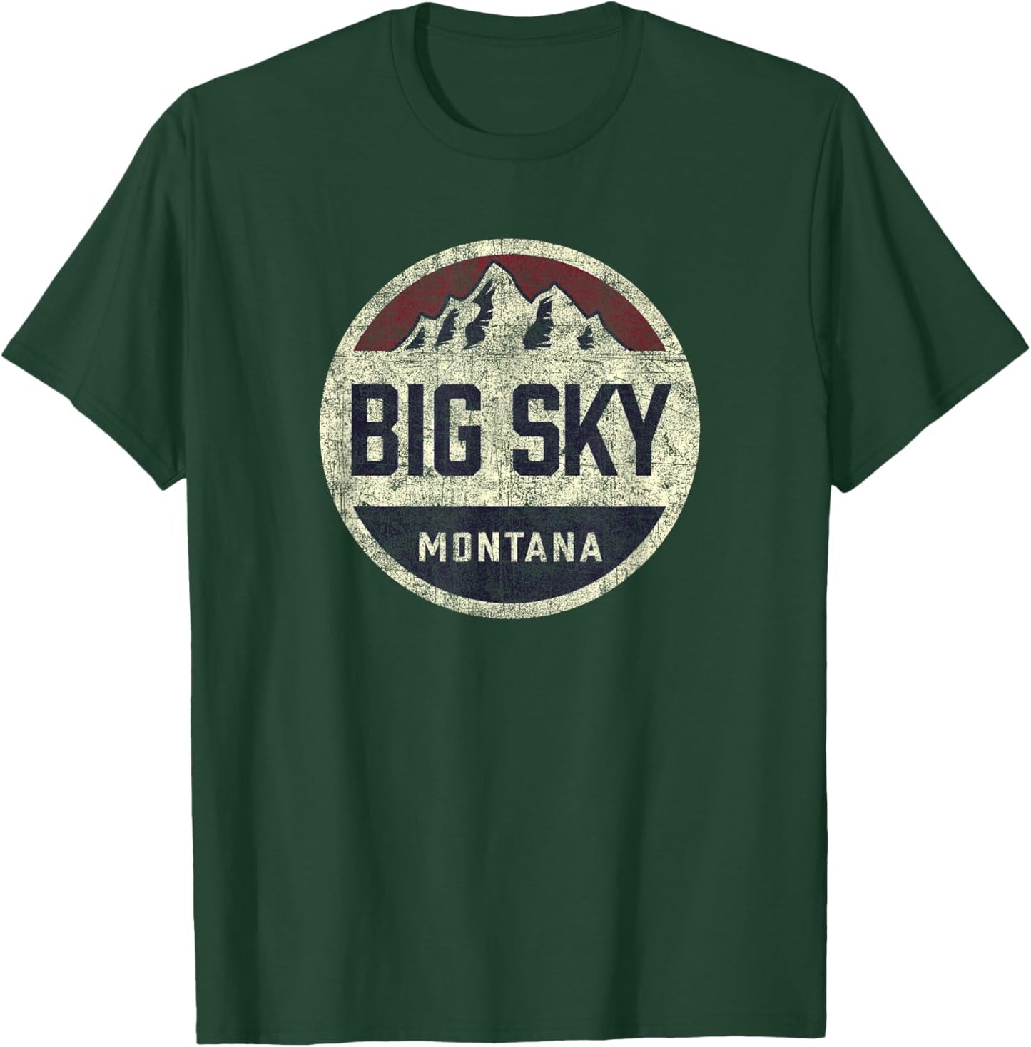 Vintage Big Sky Montana Souvenir Mountain Retro Circle T-Shirt - T-Shirt | Forest