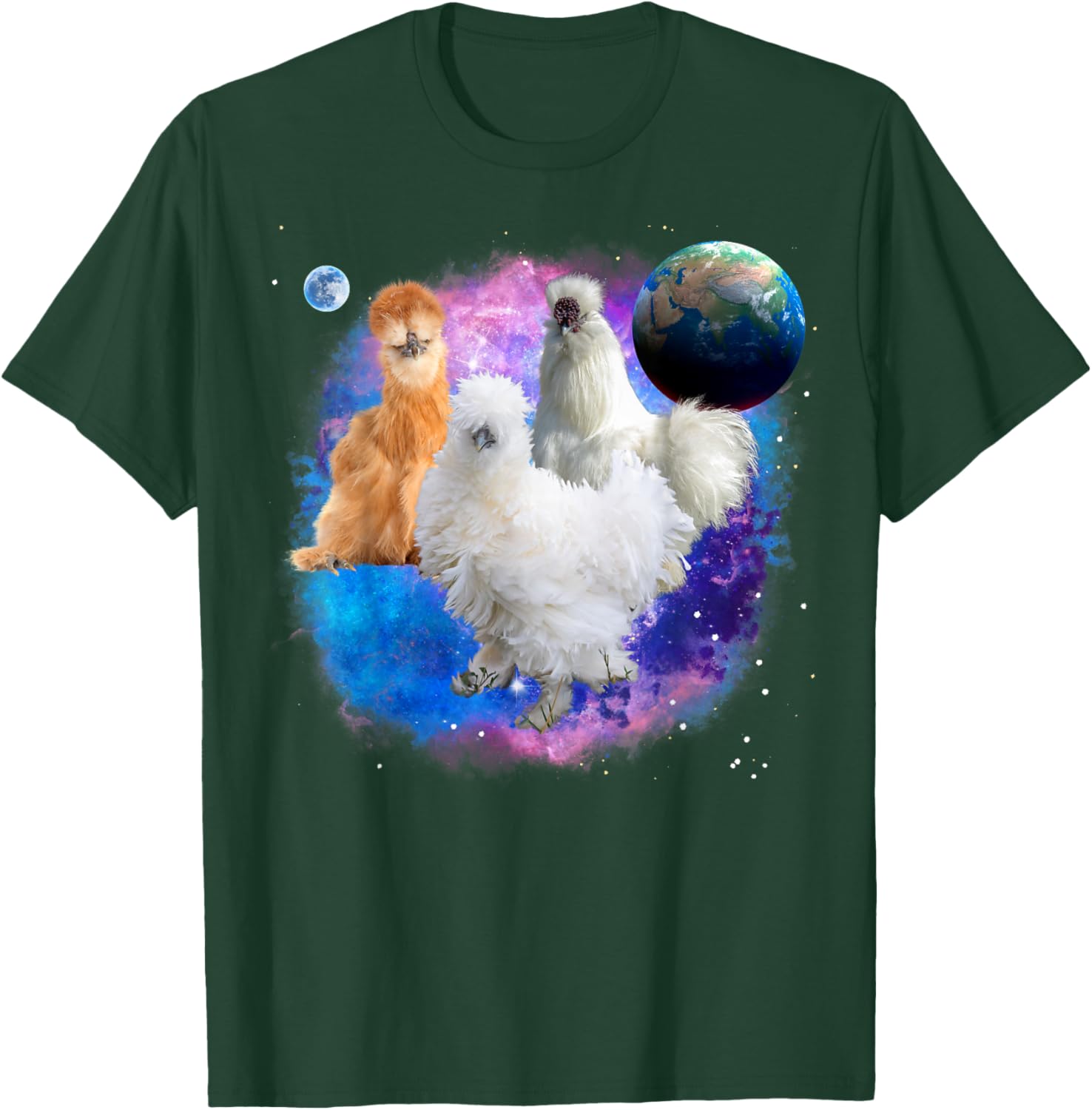 Funny Silkie Chickens in the Galaxy, Silkie Chicken T-Shirt - T-Shirt | Forest