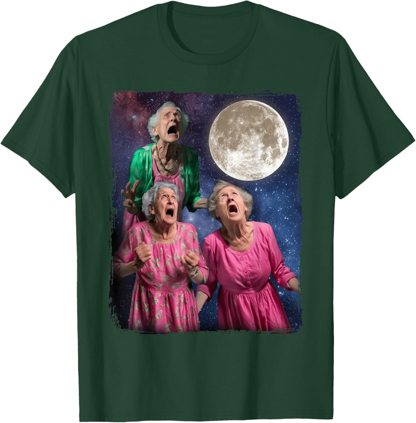 Oma Howls Den Mond an DREI Granny Moon T-Shirt - T-Shirt | Forest
