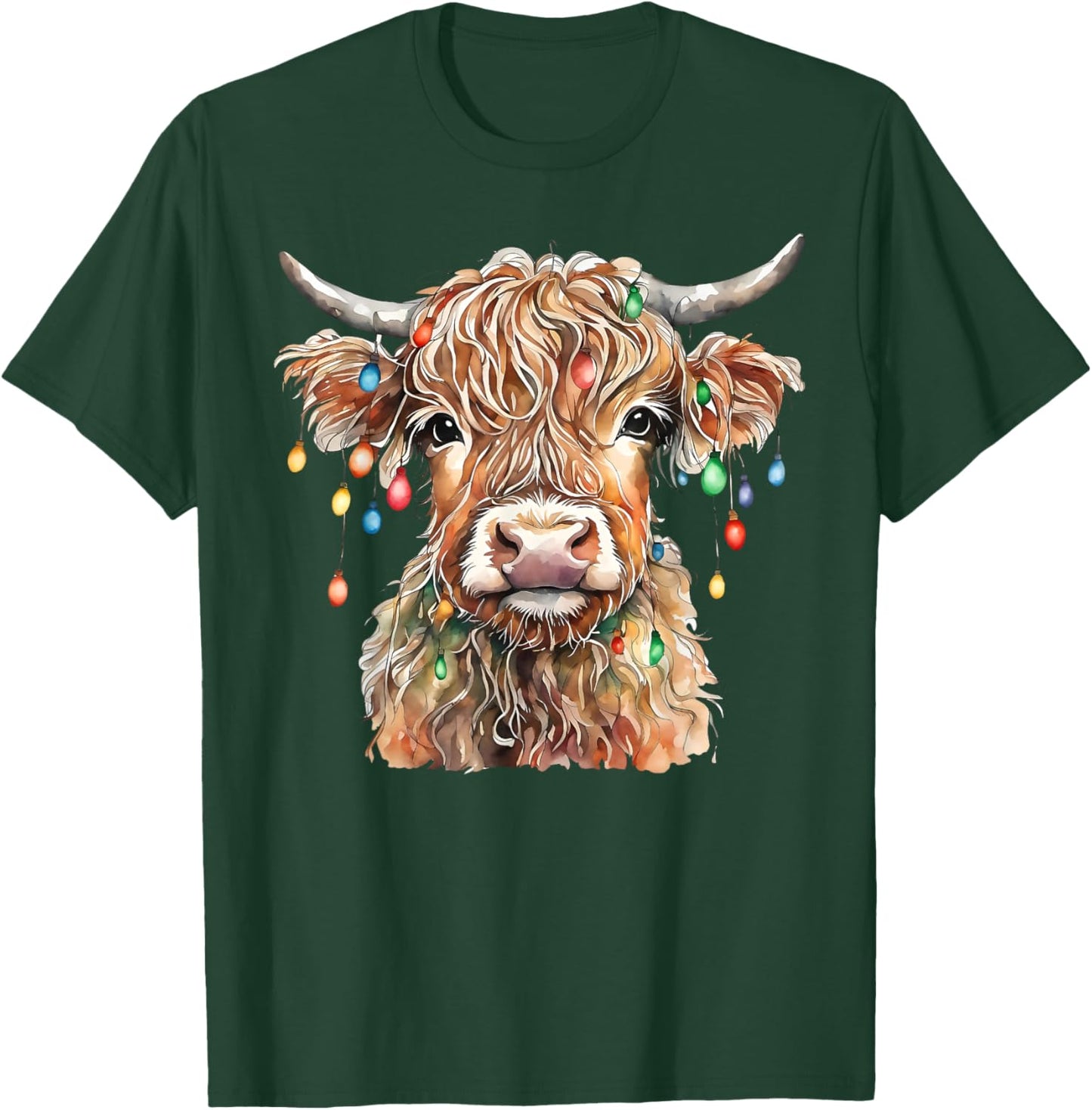 Highland Cow Xmas Lights Merry Christmas Pajamas Holiday T-Shirt - T-Shirt | Forest