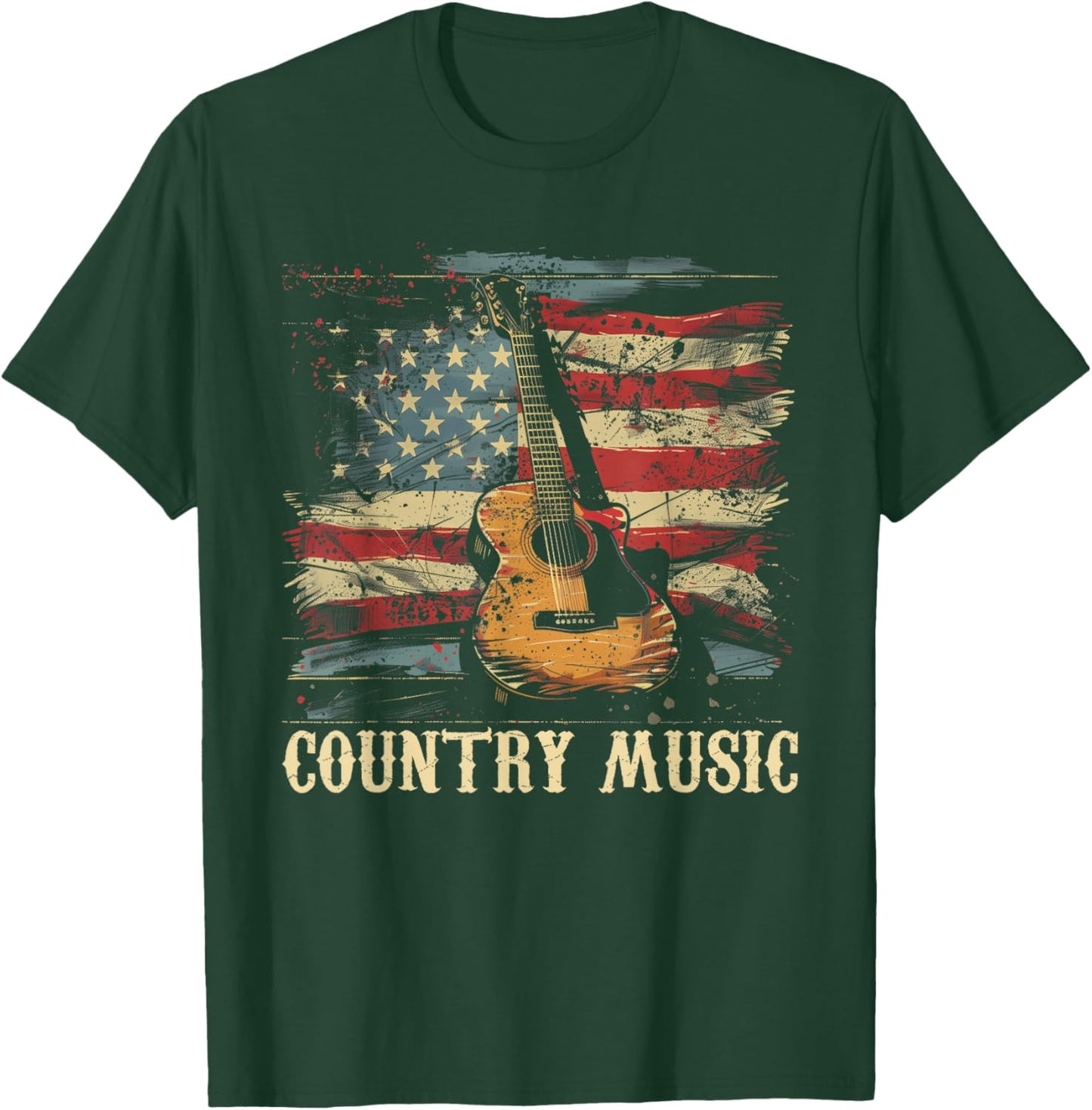 Country Music - Outlaw Western USA Patriotic Vintage Guitar Women Men T-Shirt - T-Shirt | Forest