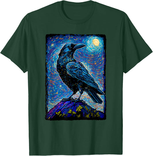Raven Starry Night Style Painting, Van Gogh Crow Lover T-Shirt - T-Shirt | Forest