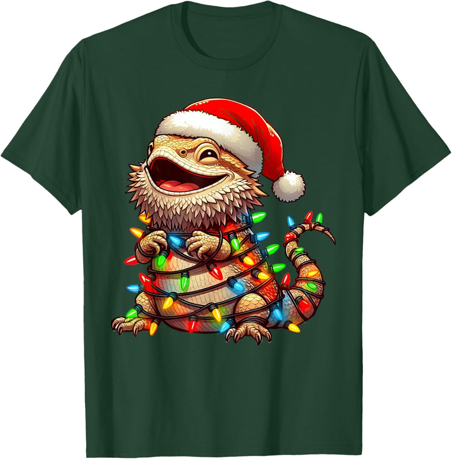 Bearded Dragon Christmas Lights Santa Hat Boys Girls Kids T-Shirt - T-Shirt | Forest