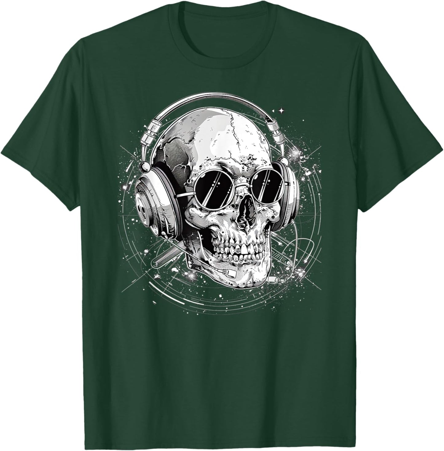 Skull with Headphones Music T-Shirt - T-Shirt | Forest