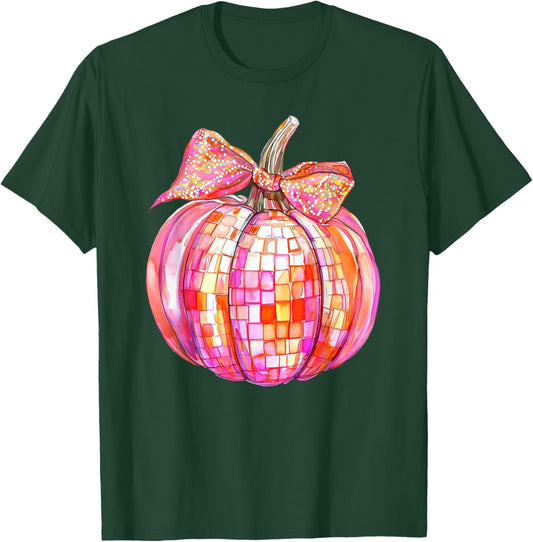 Coquette Bow Pumpkin Season Thanksgiving Autumn Fall Leaves T-Shirt - T-Shirt | Forest