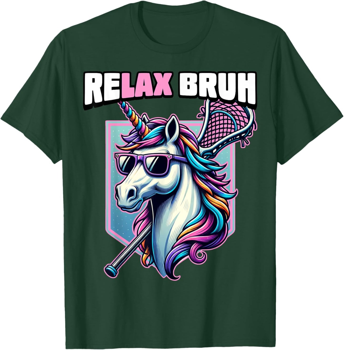 Relax Bro Bruh Funny Unicorn Lax Lacrosse Men Boys Girls T-Shirt - T-Shirt | Forest