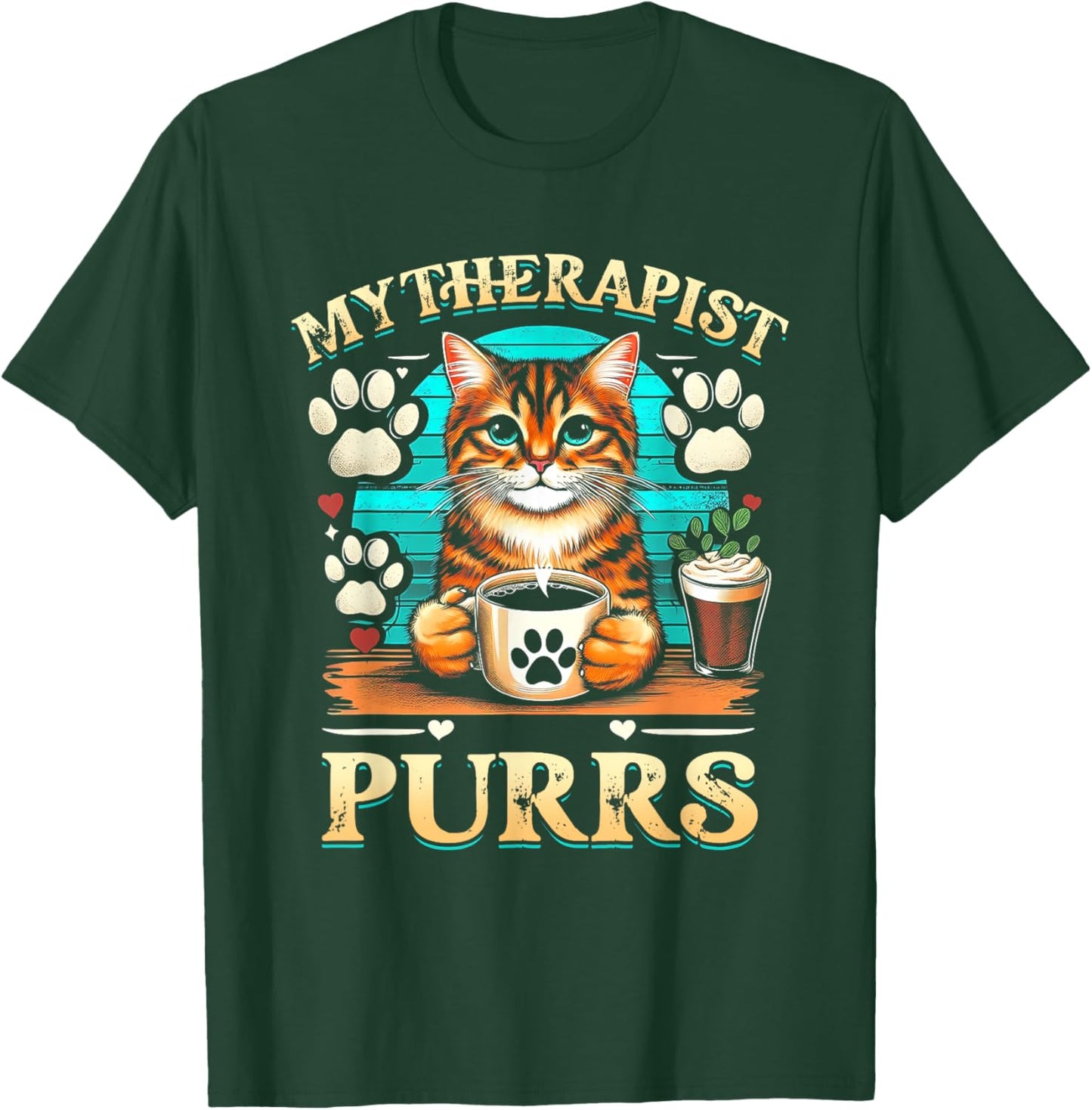 Cat Lover Cat Humor My Therapist Purrs Paw Print T-Shirt - T-Shirt | Forest