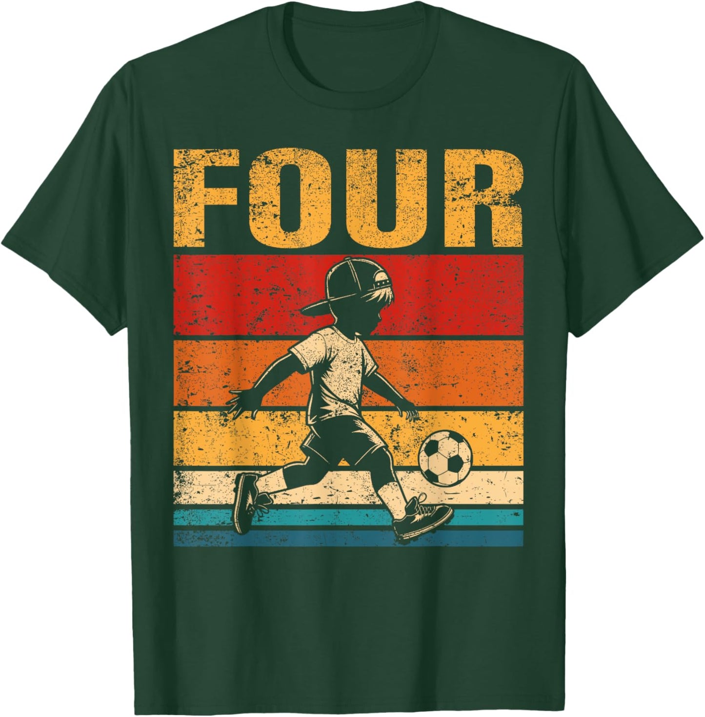 4 Year Old Soccer Boy Birthday Vintage 4th Birthday Boy T-Shirt - T-Shirt | Forest