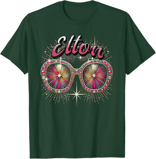 Elton First Name T With Glasses Personalized Vintage T-Shirt - T-Shirt | Forest