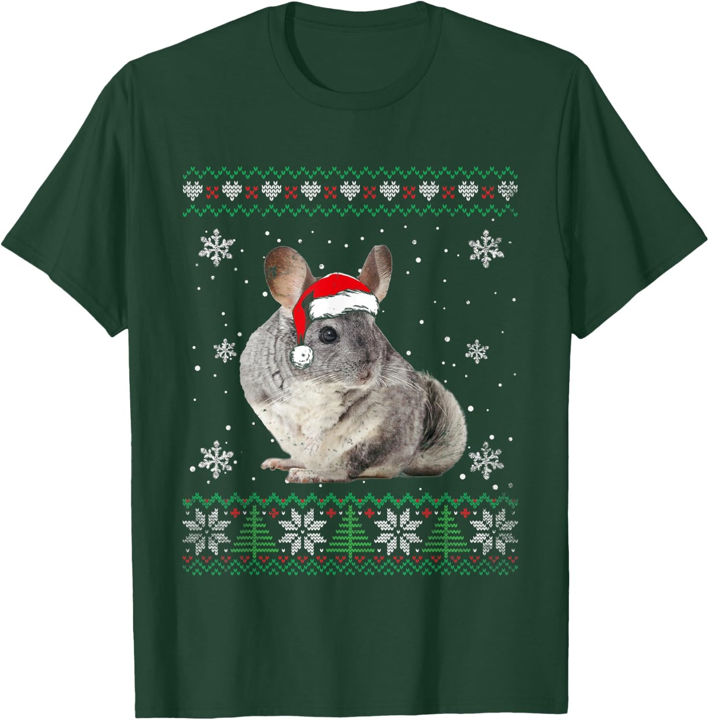 Santa Chinchilla Ugly Sweater Animals Christmas Pajama T-Shirt - T-Shirt | Forest