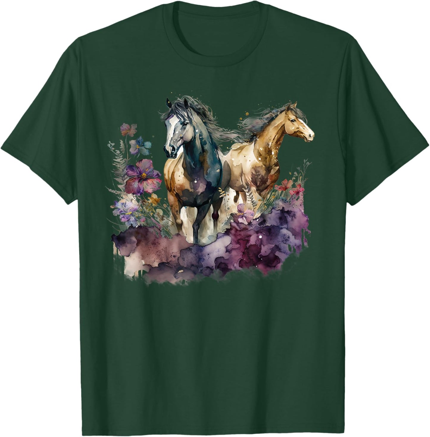 Horses Flowers Wild Mane Boho Western Southern Cowgirl T-Shirt - T-Shirt | Forest