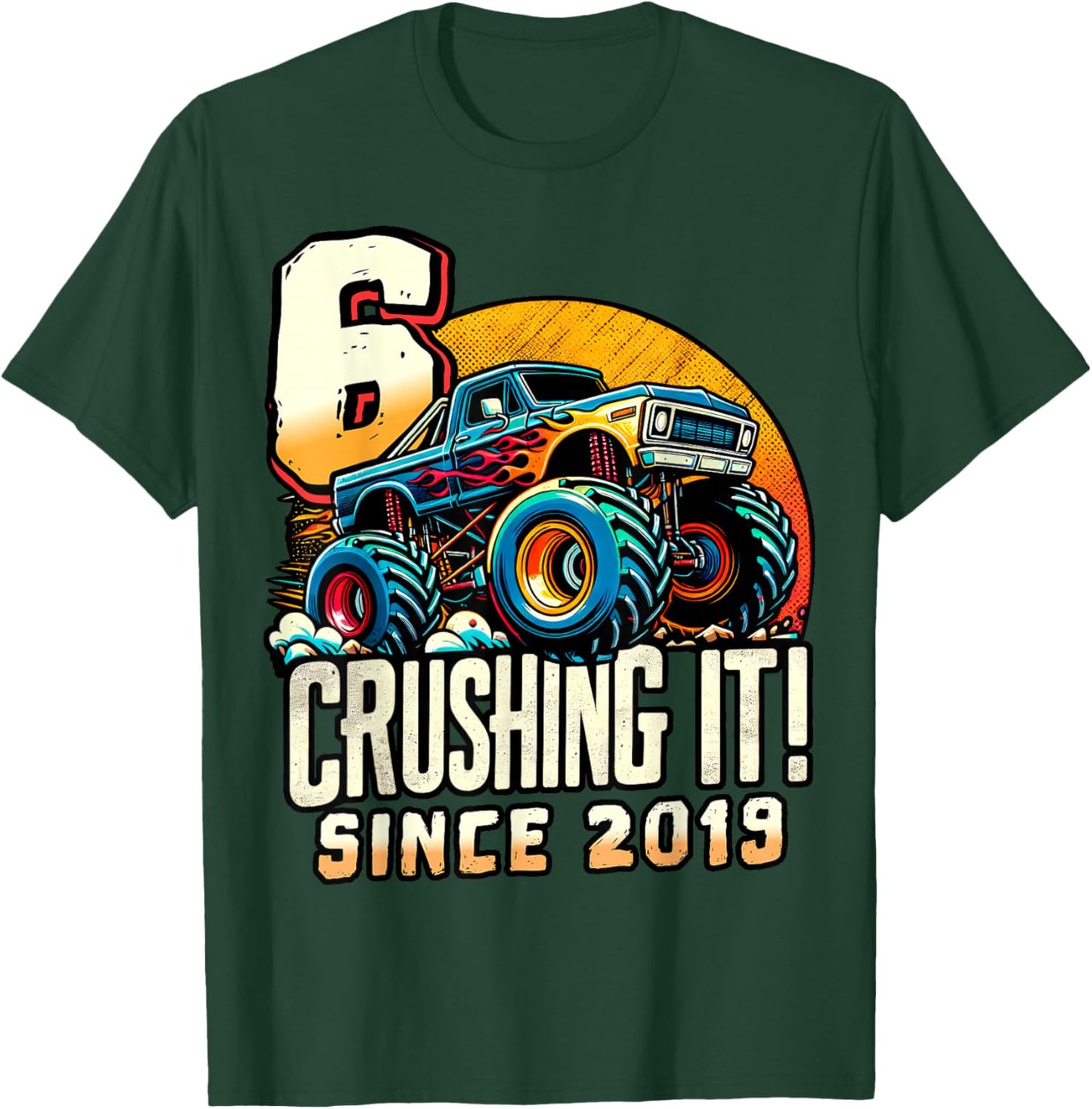 Birthday Monster Truck 6 year Old Boys 6th Party Born 2019 T-Shirt - T-Shirt | Forest
