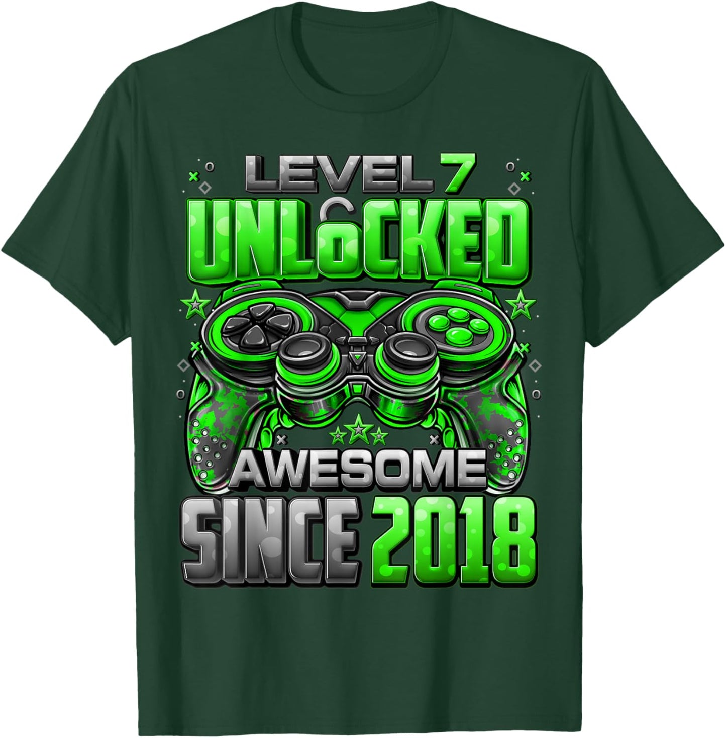 Level 7 Unlocked Awesome Since 2018 7th Birthday Gaming T-Shirt - T-Shirt | Forest
