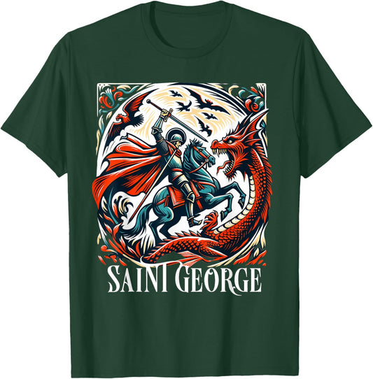 Saint George and the Dragon England Catholic T-Shirt - T-Shirt | Forest