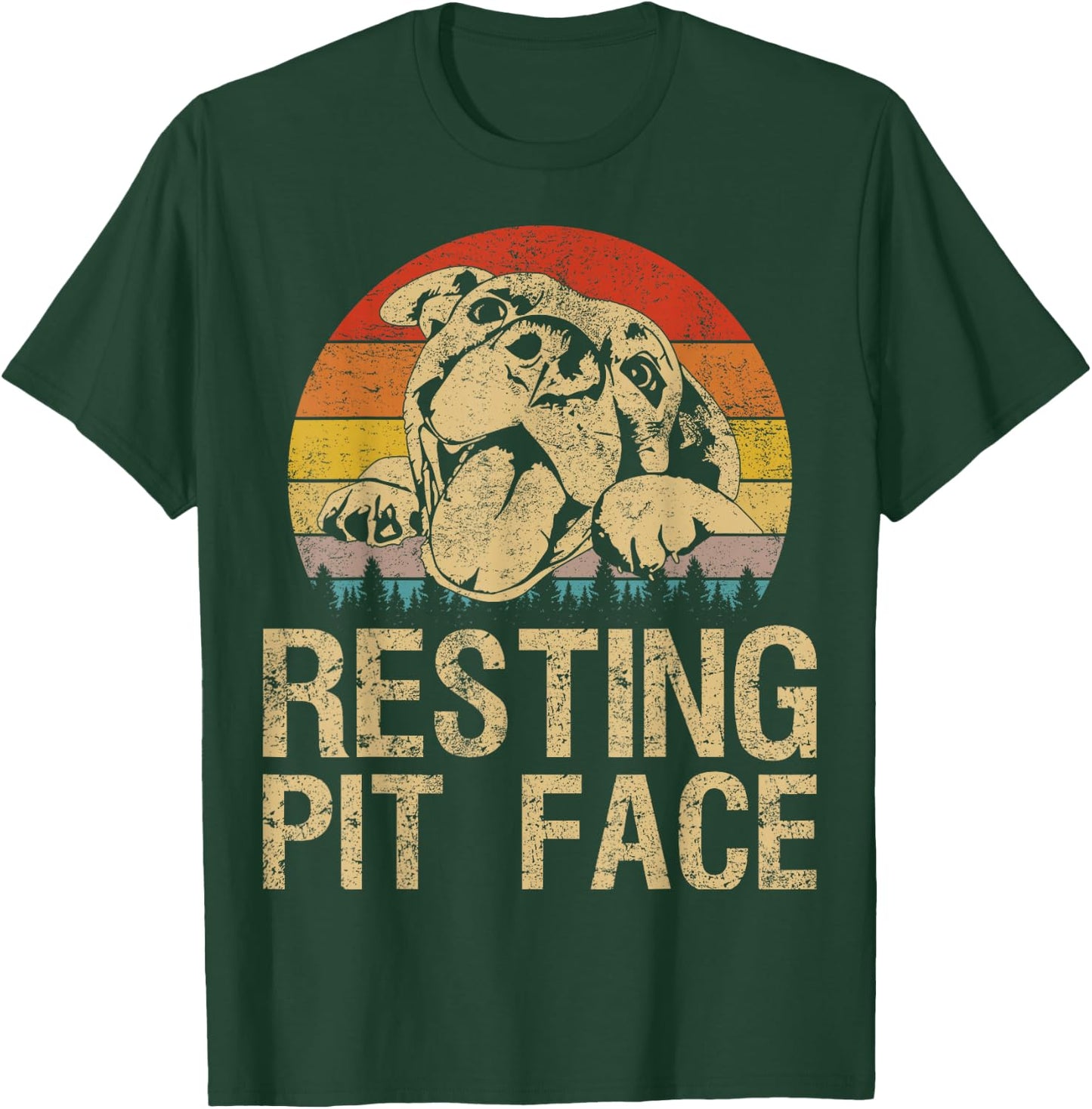 Vintage Pitbull Resting Pit Face - Funny Pitbull Lovers T-Shirt - T-Shirt | Forest