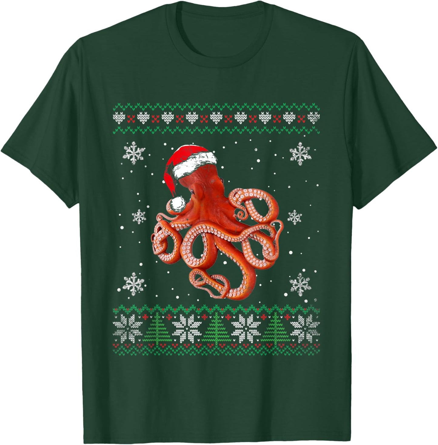 Santa Octopus Ugly Sweater Animals Christmas Pajama T-Shirt - T-Shirt | Forest