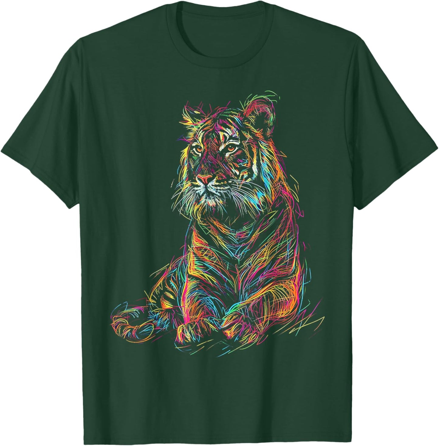 Tiger Colorful Drawing Animal Graphic Abstract Art Tiger T-Shirt - T-Shirt | Forest