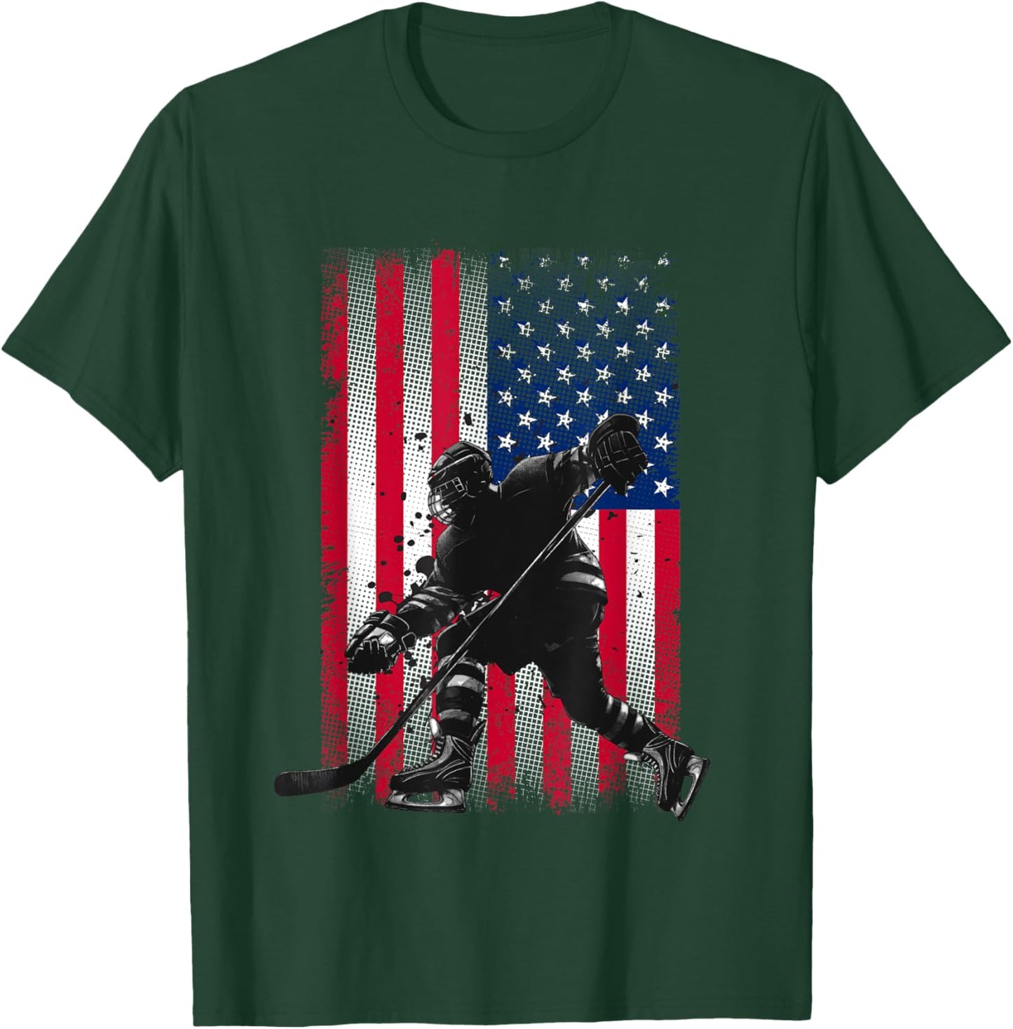 American Flag Hockey Women Kids Men T-Shirt - T-Shirt | Forest