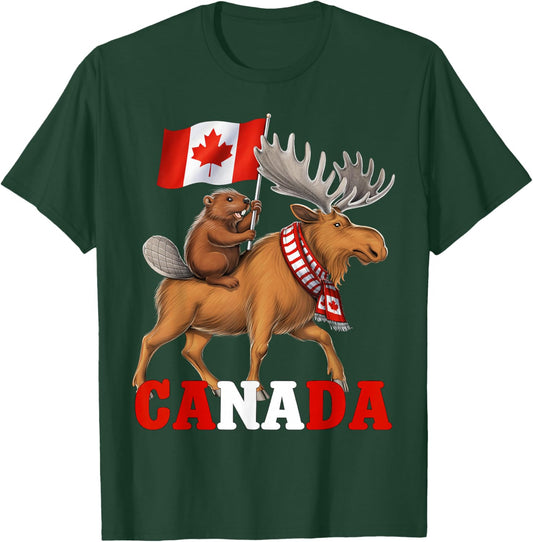 Kanada Biber Elch Kanadische Flagge Stolzer Kanadier T-Shirt - T-Shirt | Forest