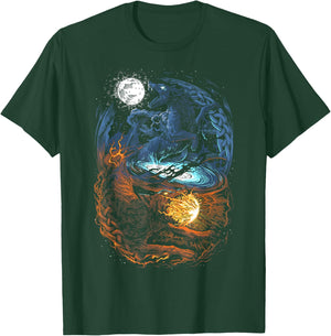 Hati and Skoll - Vikings Norse Mythology - Fenrir Wolf T-Shirt - T-Shirt | Forest