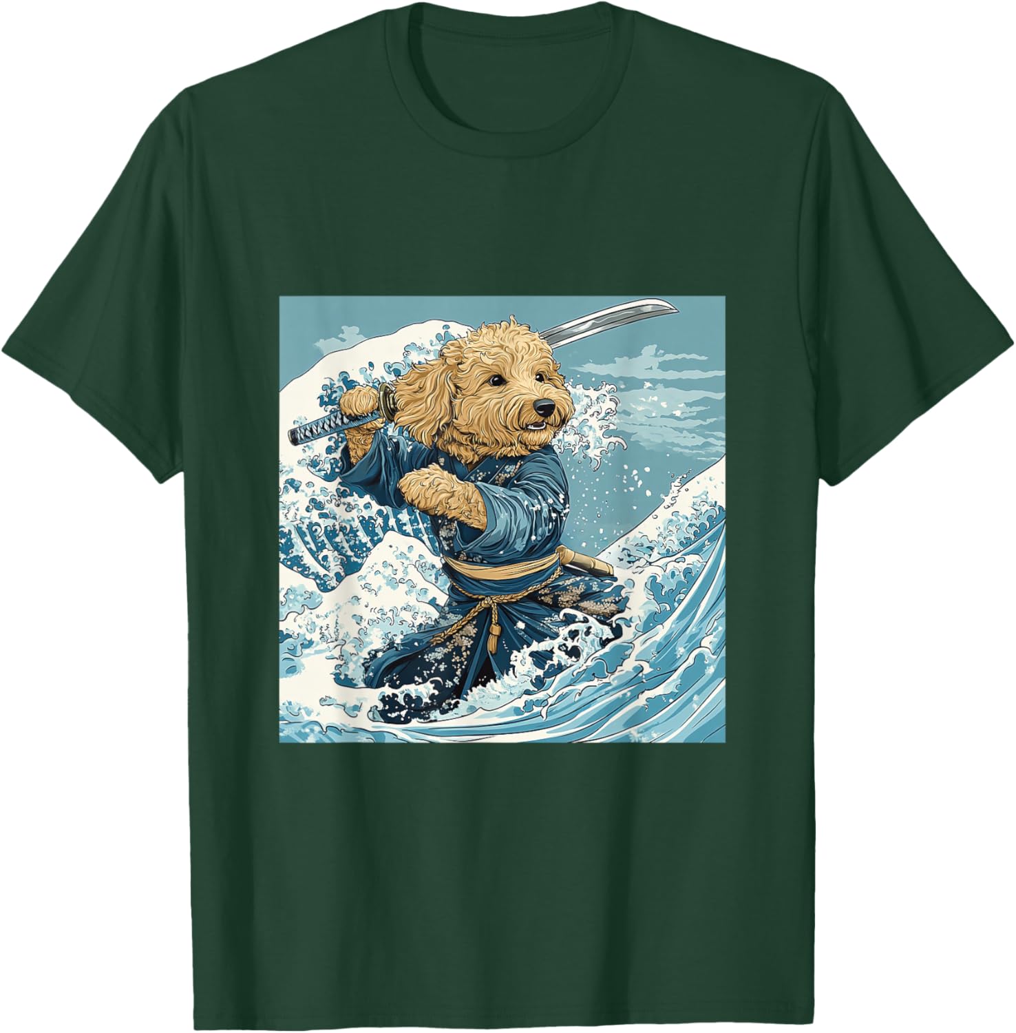 Goldendoodle Pet Dog Samurai Warrior Japanese Art Anime T-Shirt - T-Shirt | Forest