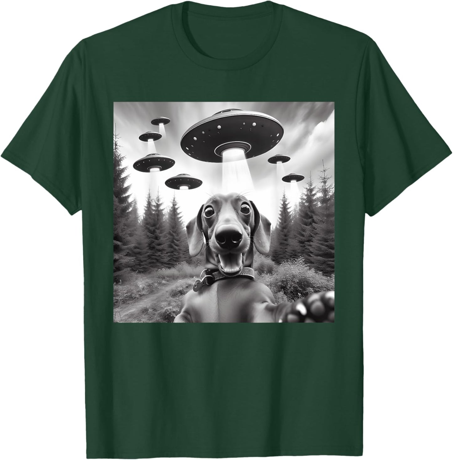 Dachshund Selfie with UFOs Outer Space Alien Kids Dog Owners T-Shirt - T-Shirt | Forest