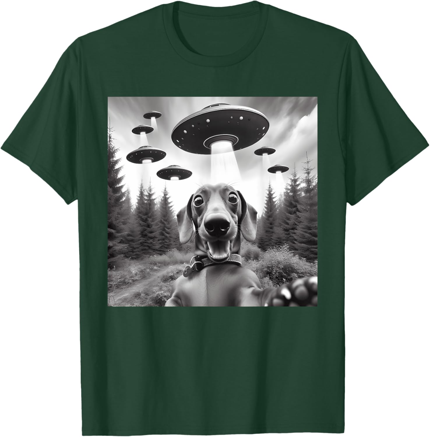 Dachshund Selfie with UFOs Outer Space Alien Kids Dog Owners T-Shirt - T-Shirt | Forest