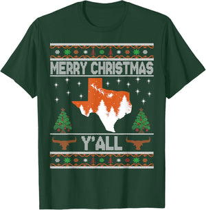 Merry Xmas Y'all Texas Ugly Matching Family Longhorn Sweater T-Shirt - T-Shirt | Forest