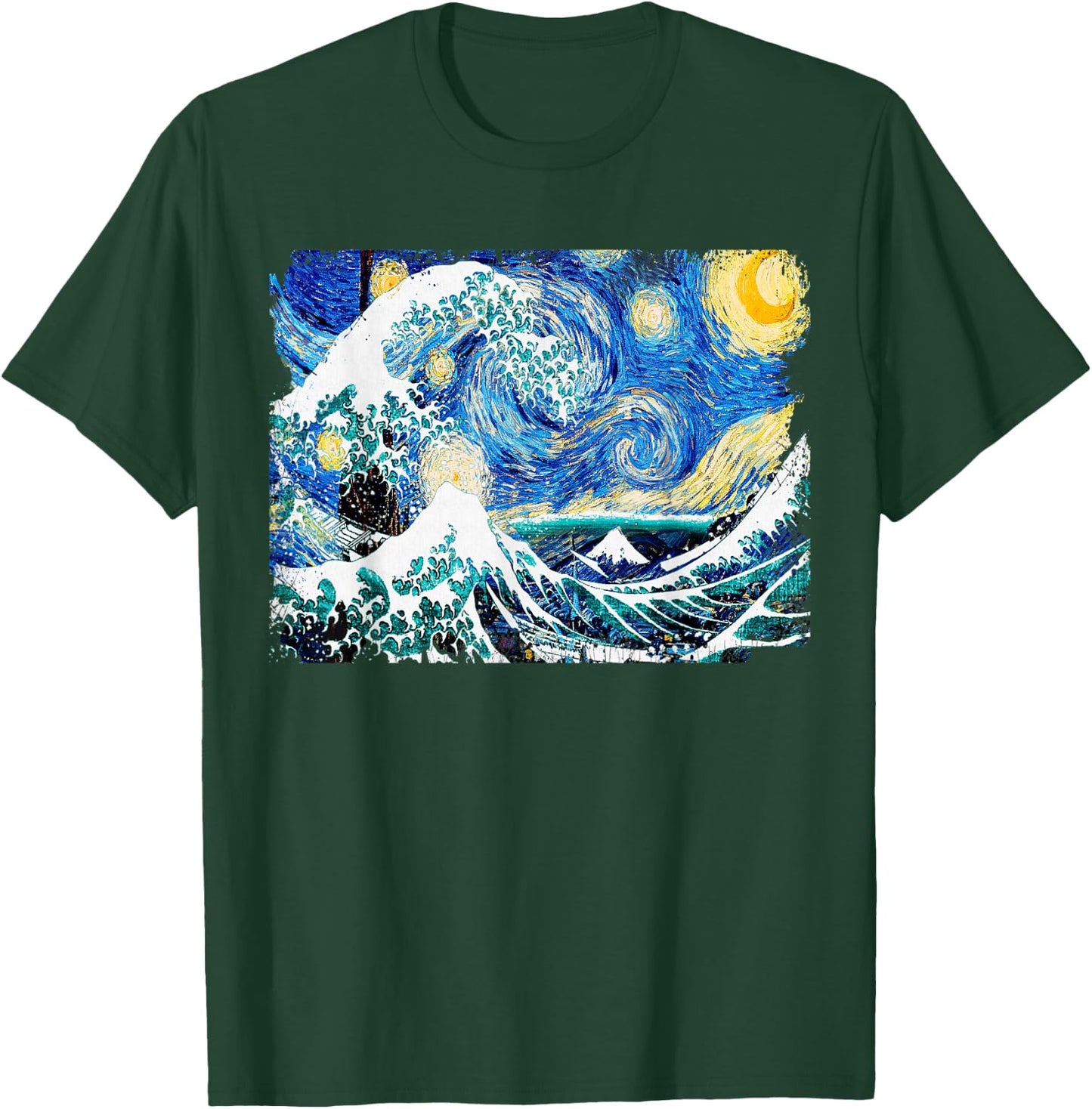 Starry Night and Great Wave Van Gogh Art Painting T Shirt T-Shirt - T-Shirt | Forest