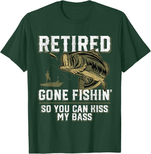 Funny Bass Fishing Shirts & Gifts Retired Gone Fishin' Adult Humor Bass Fishing Black Medium T-Shirt - T-Shirt | Forest