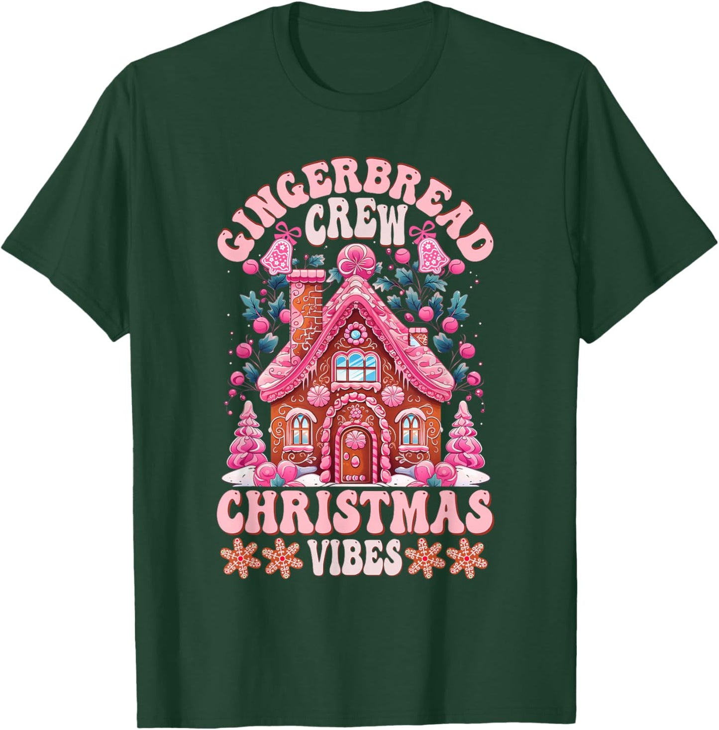 Groovy Gingerbread House Crew Pink Christmas Vibes Pajamas T-Shirt - T-Shirt | Forest