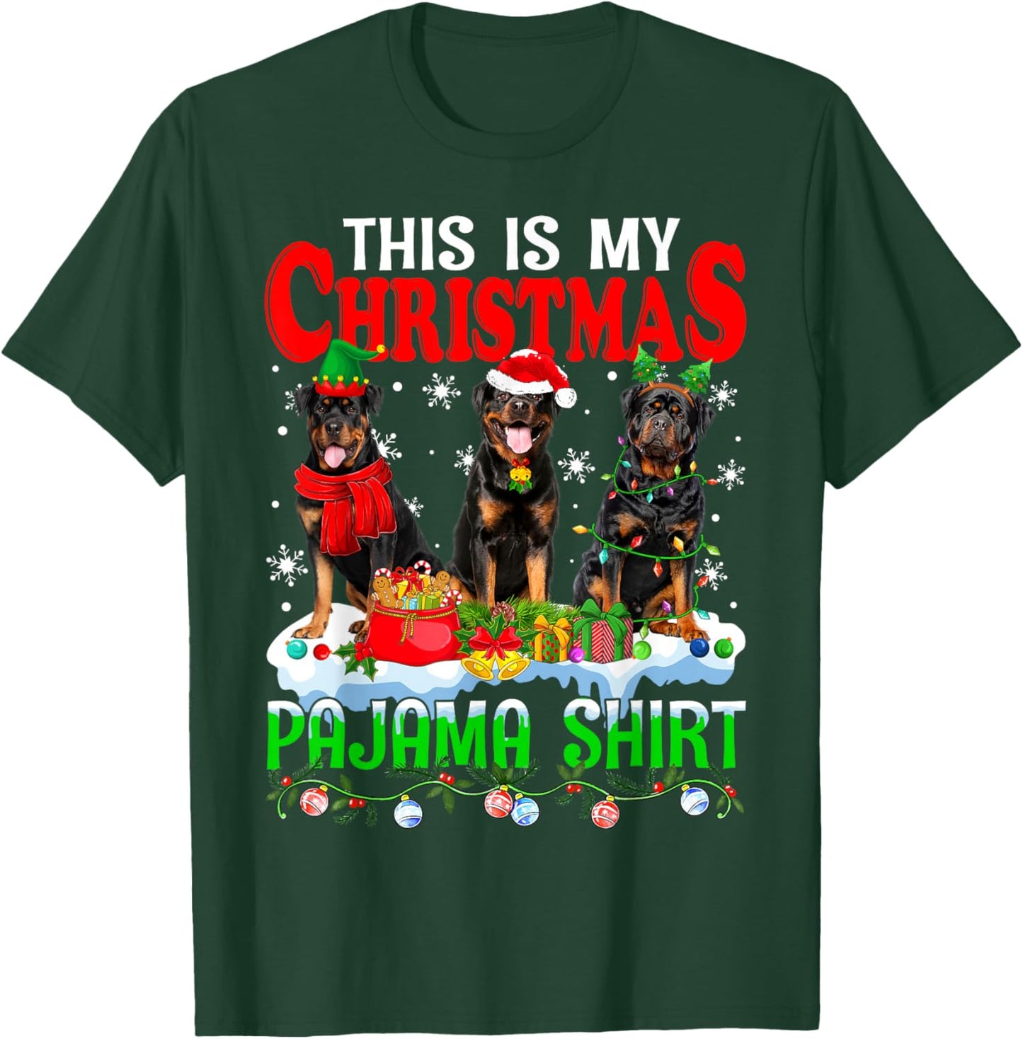This Is My Christmas Pajama Funny Rottweiler Dog Lover T-Shirt - T-Shirt | Forest