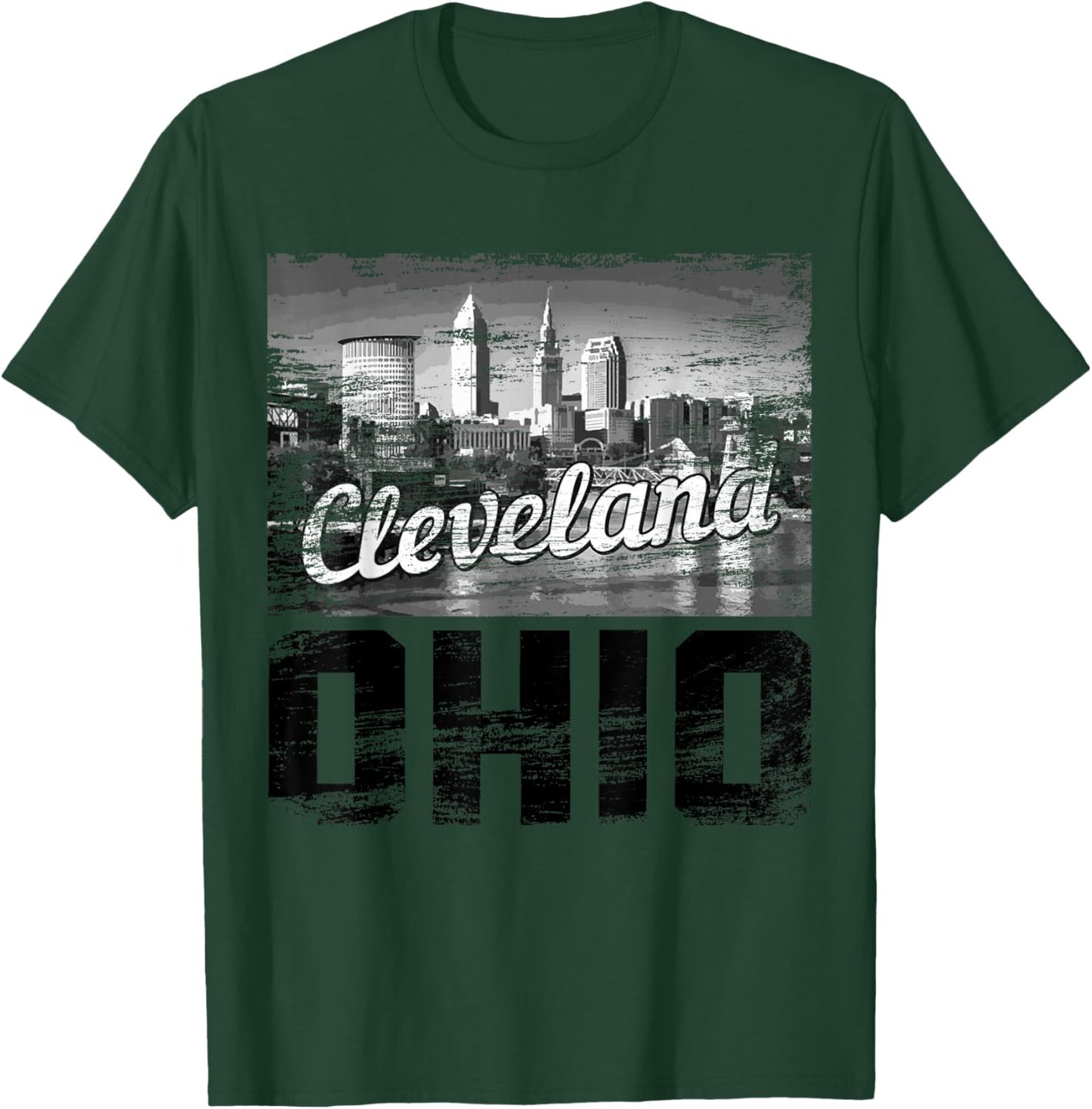 Cleveland Ohio Skyline Vintage Pride T-Shirt - T-Shirt | Forest