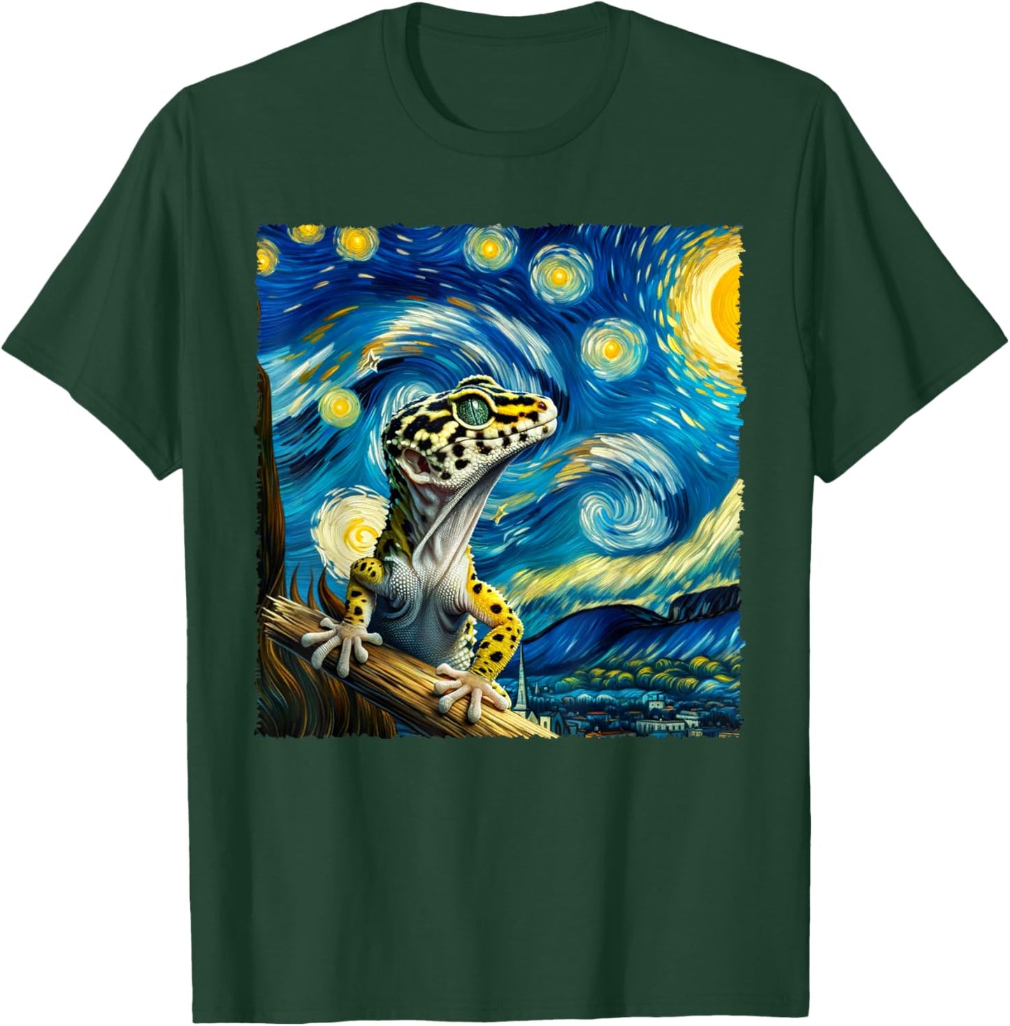Vintage Leopard Gecko Starry Night Portrait Cute Animals T-Shirt - T-Shirt | Forest