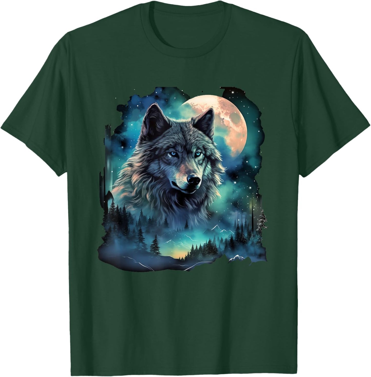 Grey Wolf Hunting Grounds ICY Moon Forest Galaxy T-Shirt - T-Shirt | Forest