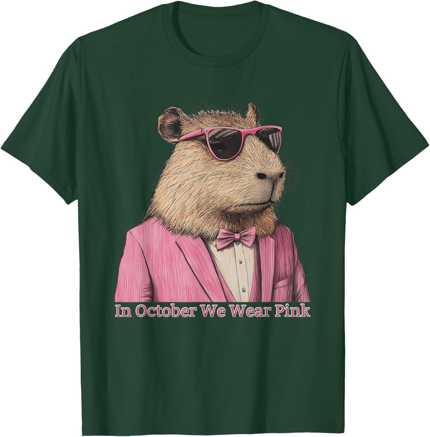 In October We Wear Pink Funny Capybara T-Shirt - T-Shirt | Forest