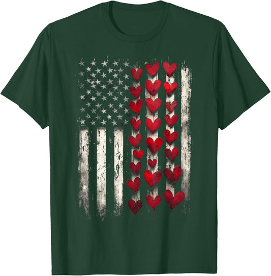 Valentine Day Heart American Flag T-Shirt - T-Shirt | Forest