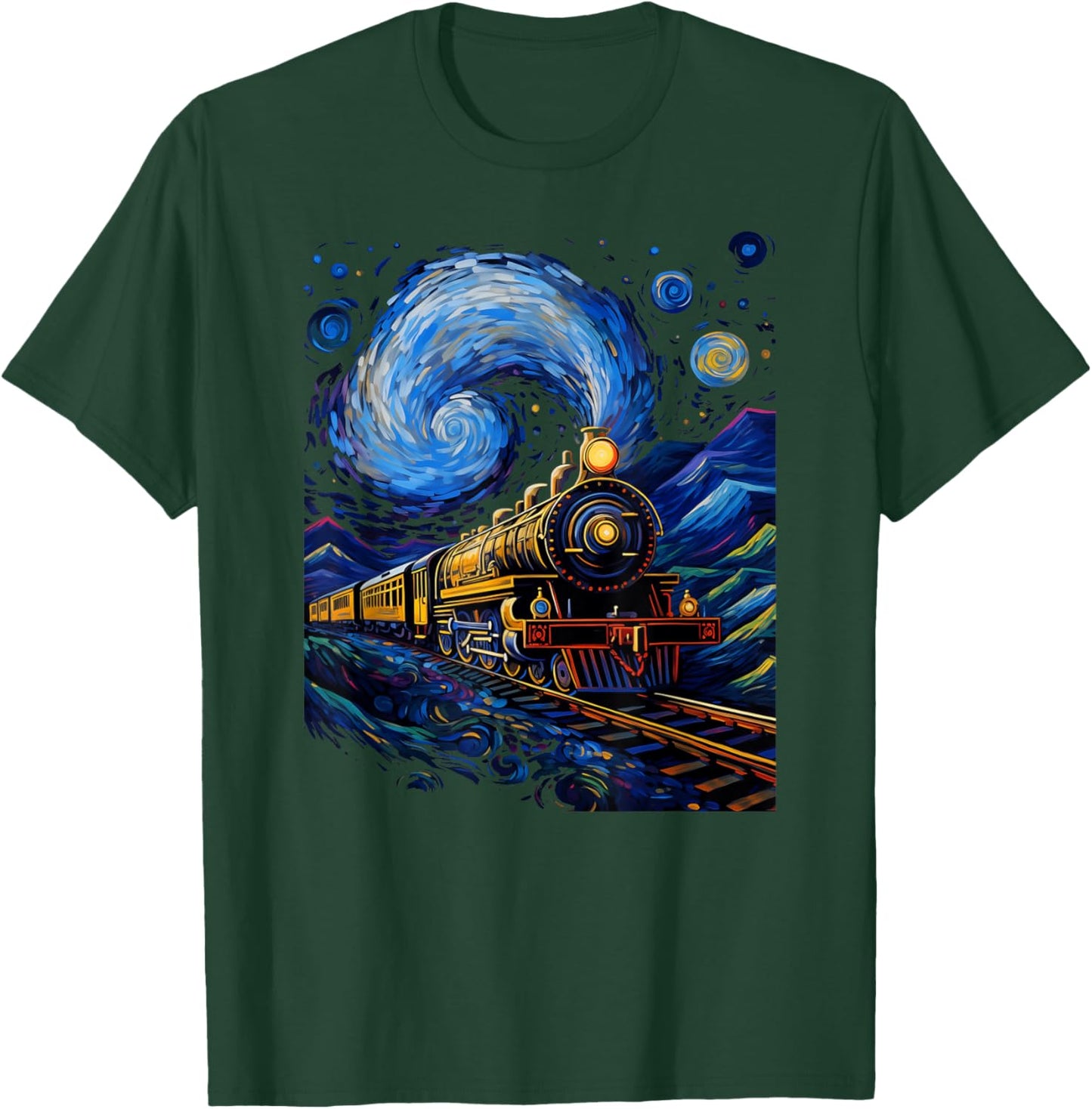 Steam Locomotive Van Gogh Style T-Shirt - T-Shirt | Forest