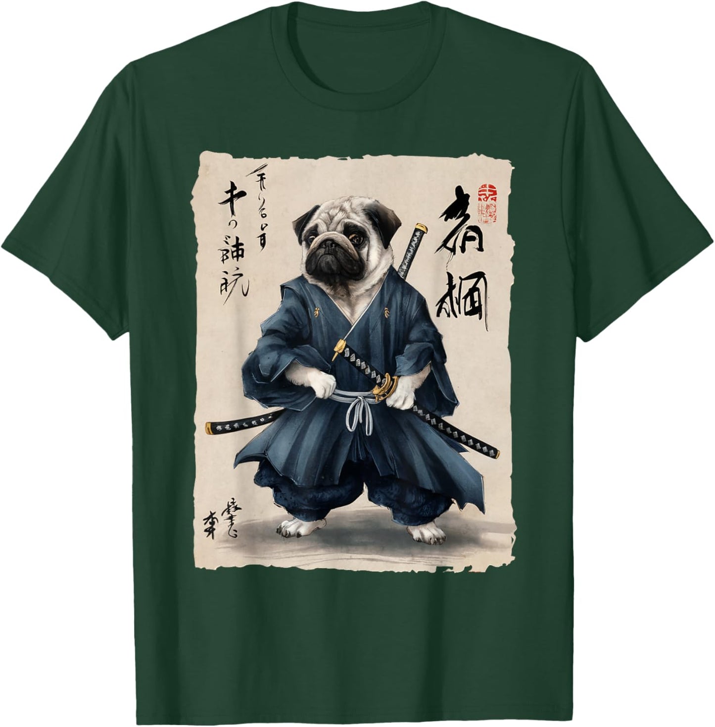 Samurai Pug Japanese Anime Dog Pug Lover Funny Women T-Shirt - T-Shirt | Forest