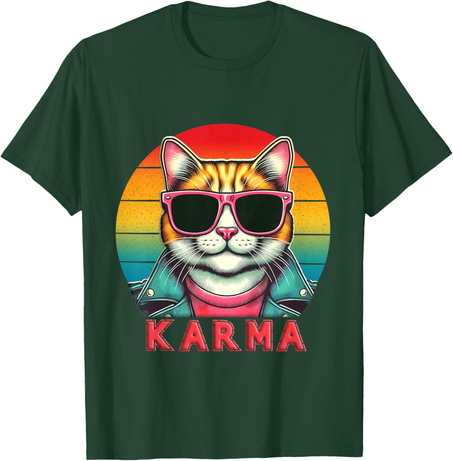 Kids Vintage Cat Music Lover Karma For Boys Girls Kids and Teens T-Shirt - T-Shirt | Forest
