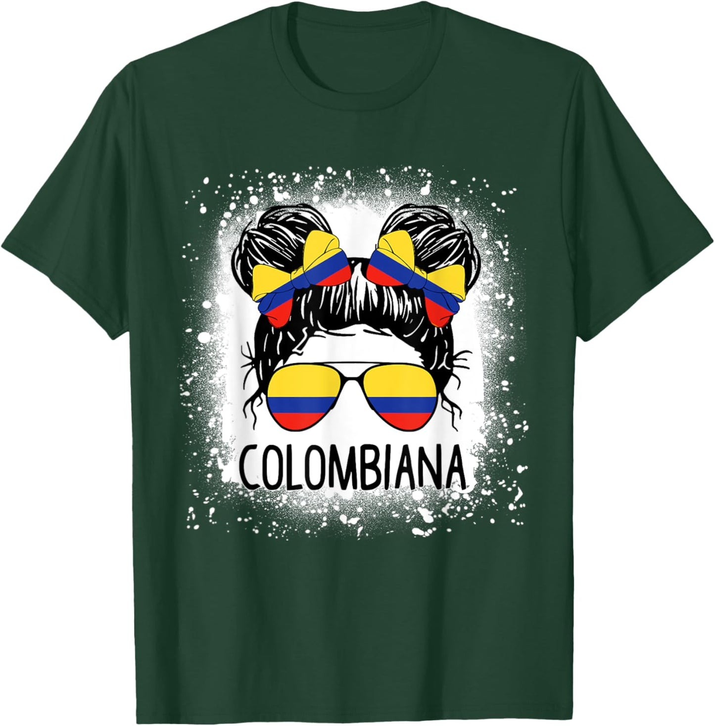 Colombian Girl Messy Bun Patriotic Colombia Pride Women T-Shirt - T-Shirt | Forest