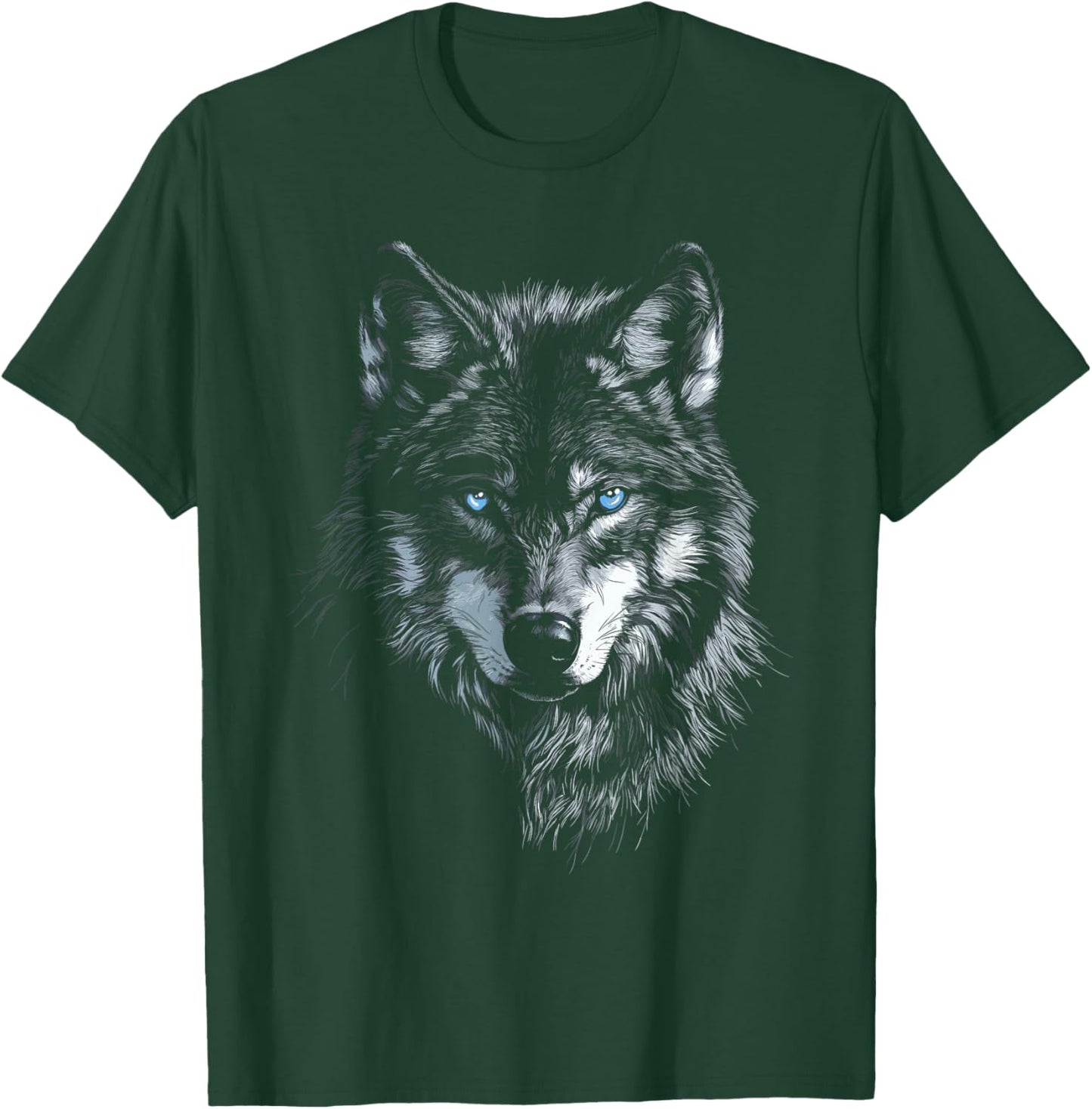 Mystic Wolf with Blue Eyes Animal Art Graphic Wolves T-Shirt - T-Shirt | Forest