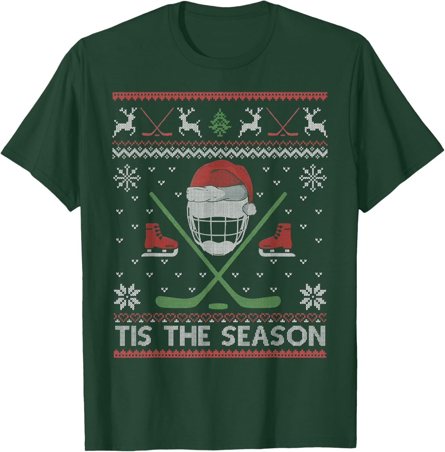 Tis The Season Ice Hockey Ugly Christmas Sweater Men Boy Kid T-Shirt - T-Shirt | Forest