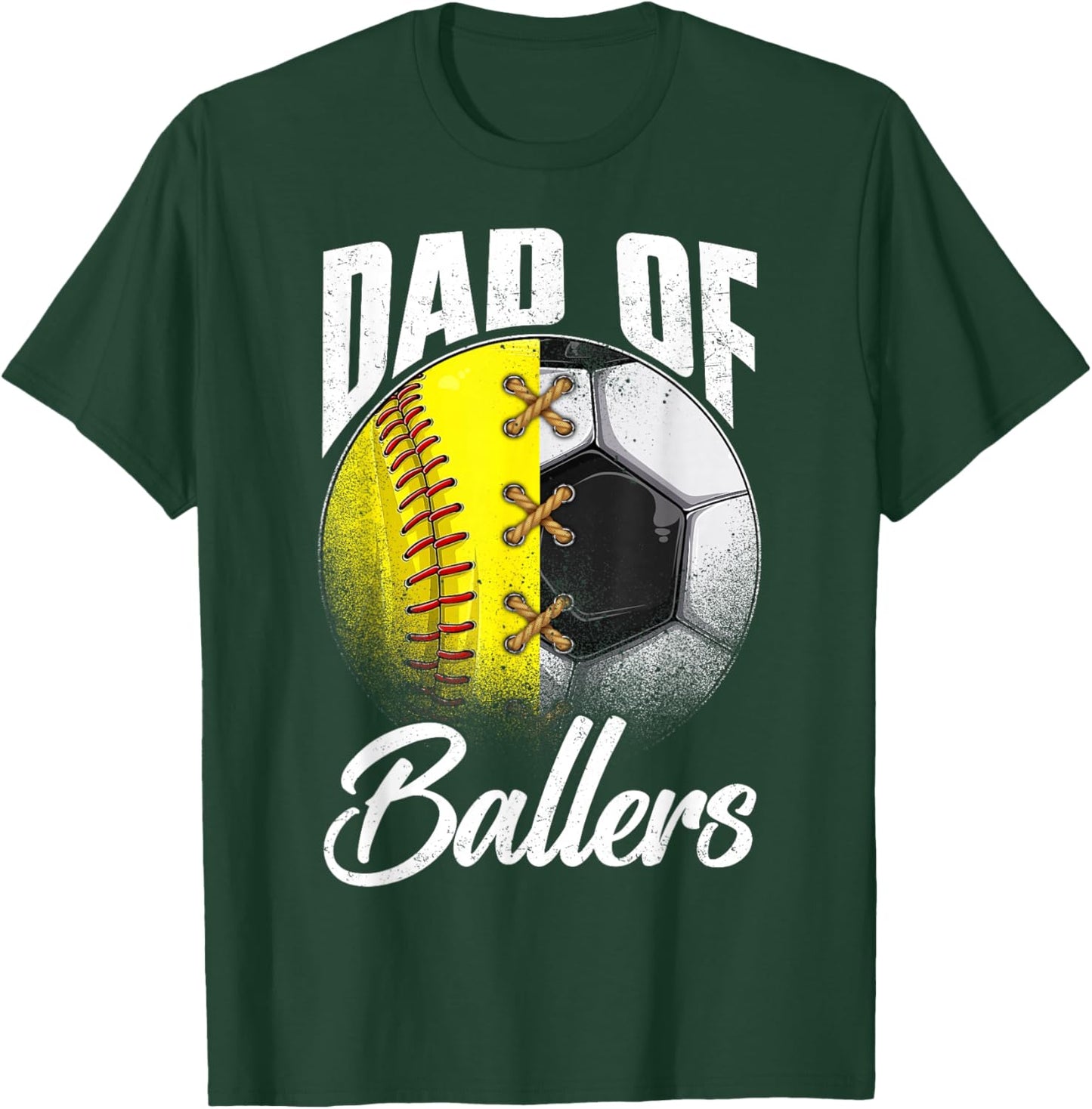 Retro Dad Of Ballers Soccer Softball Lover Fan Fathers Day T-Shirt - T-Shirt | Forest