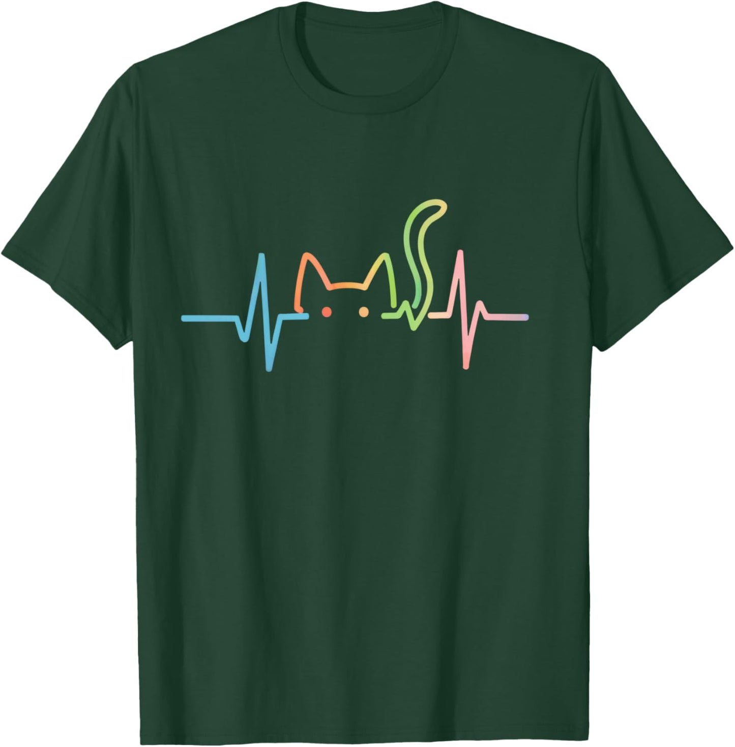 Heartbeat Cat Lover Animal Silhouette Cute Kitty Cat T-Shirt - T-Shirt | Forest