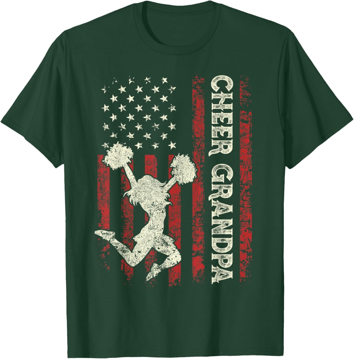 Cheer Grandpa US Flag Dad Patriotic Cheerleader Fathers Day T-Shirt - T-Shirt | Forest