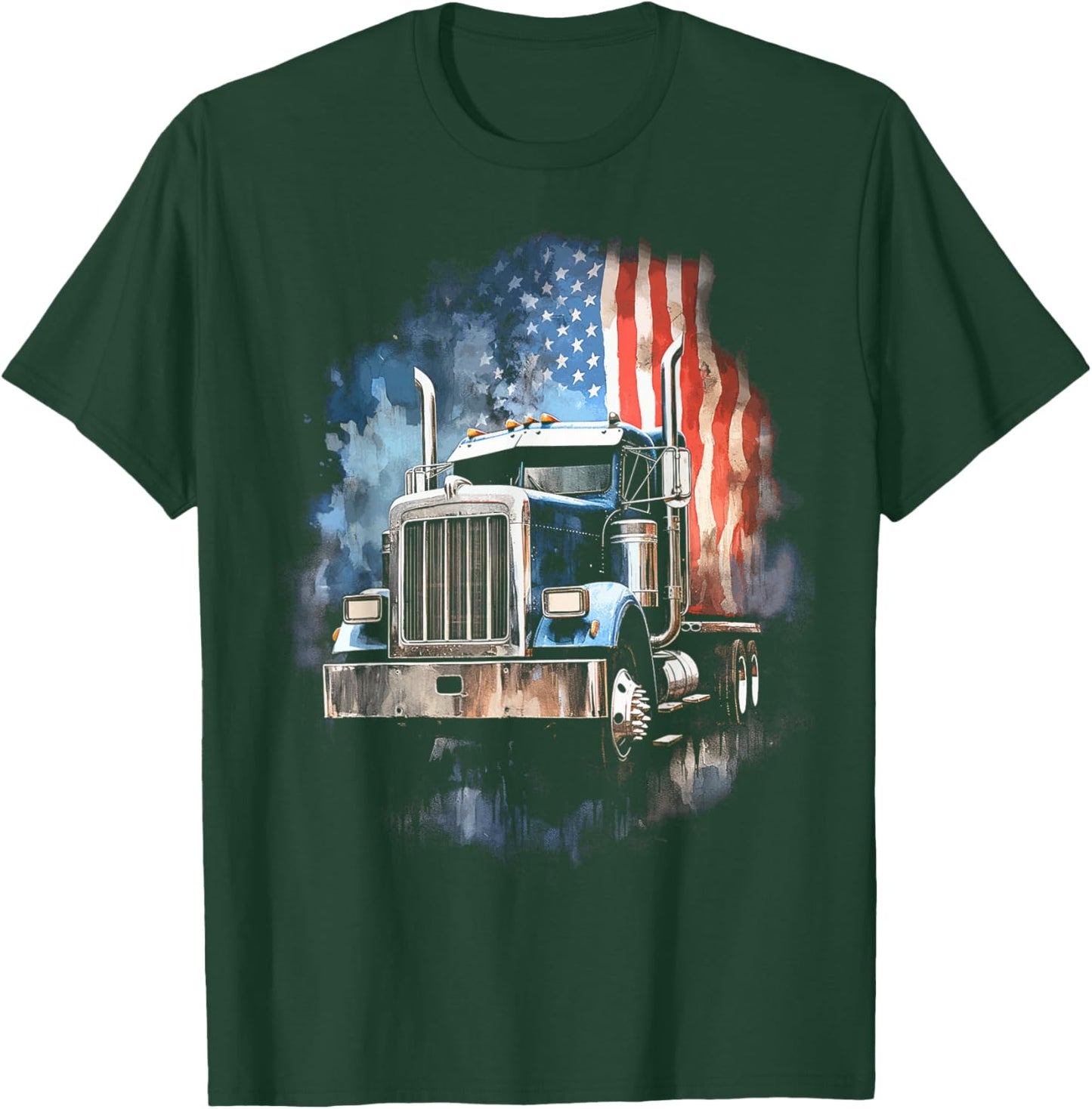 Truck Driver Patriotic American Flag Trucker Semi Driver USA T-Shirt - T-Shirt | Forest