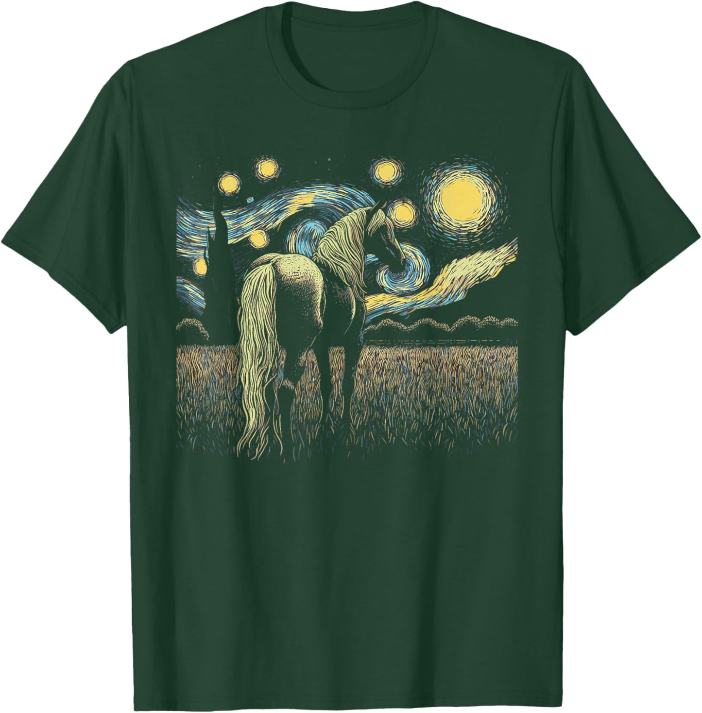 Starry Night Horse Painting Painter Artist Art Teacher T-Shirt - T-Shirt | Forest